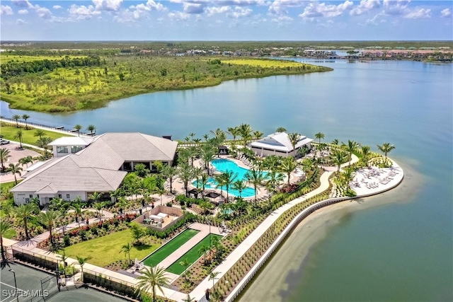 aerial view with a water view