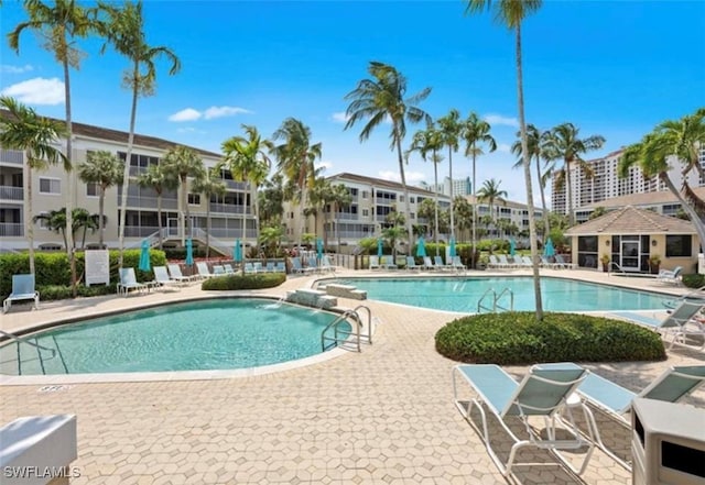 view of swimming pool featuring a patio