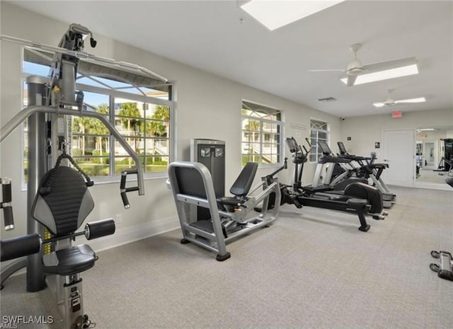 gym featuring ceiling fan