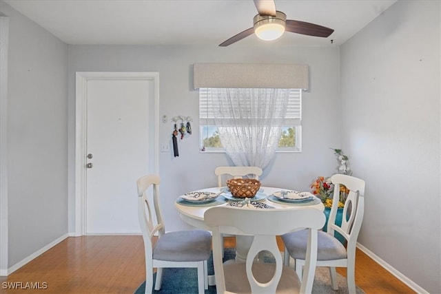 dining room featuring ceiling fan and hardwood / wood-style floors