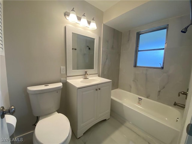 full bathroom featuring vanity, toilet, and tiled shower / bath combo