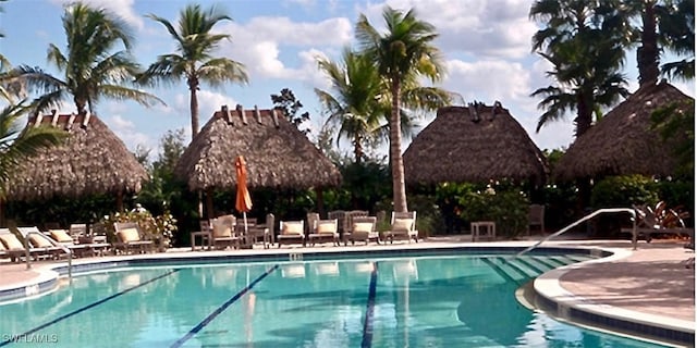 view of swimming pool with a gazebo