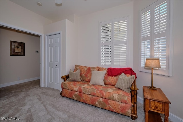 living room with light colored carpet