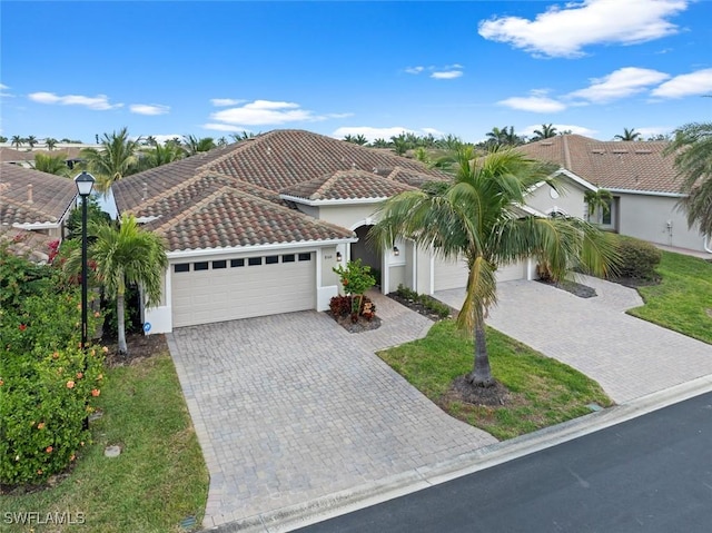 view of front facade with a front lawn and a garage