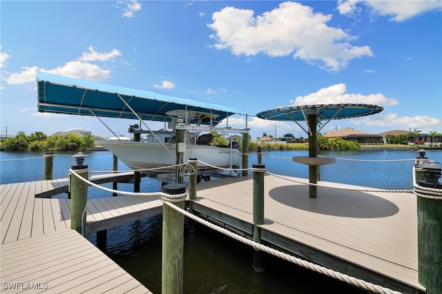 view of dock with a water view