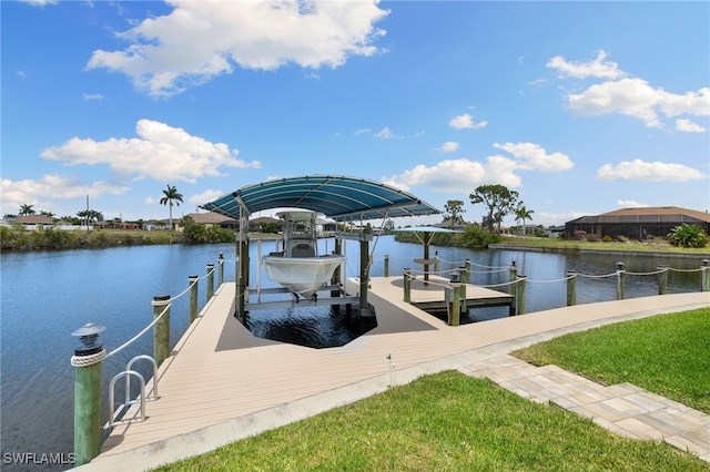 dock area featuring a water view