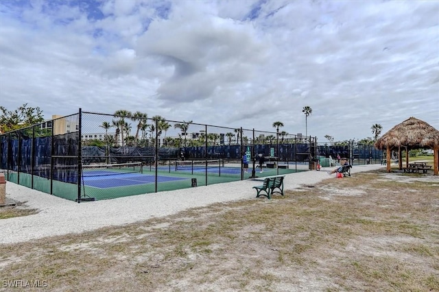 view of sport court featuring a gazebo