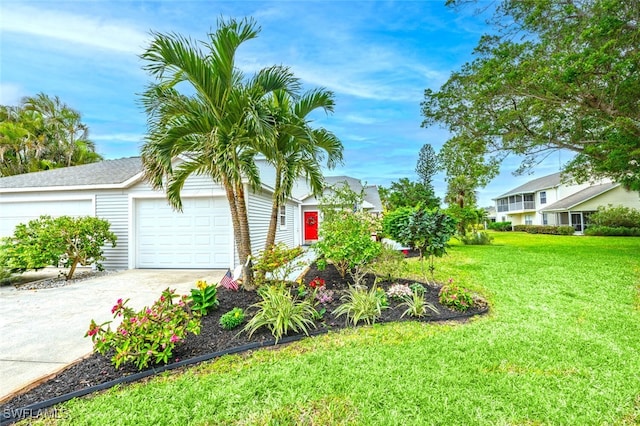 view of yard with a garage