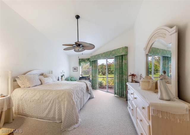1311 Monarch Cir, Naples, FL 34116 - bedroom featuring access to exterior, multiple windows, carpet flooring, ceiling fan, and high vaulted ceiling