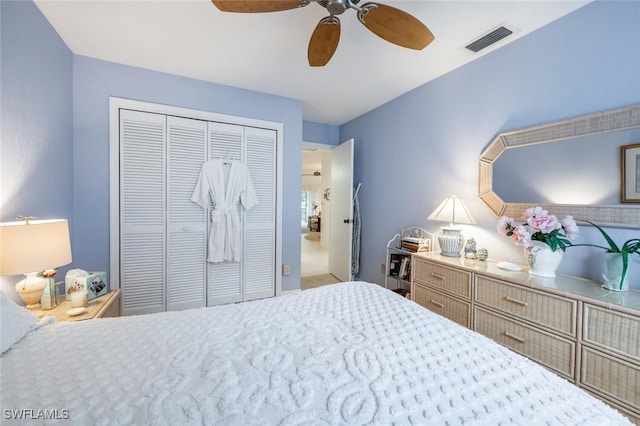 bedroom with a closet and ceiling fan