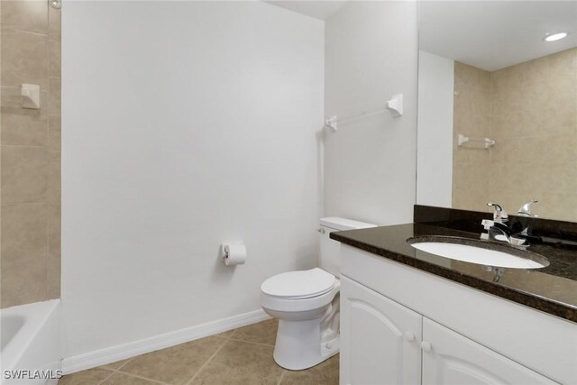 bathroom featuring toilet, tile patterned flooring, and vanity