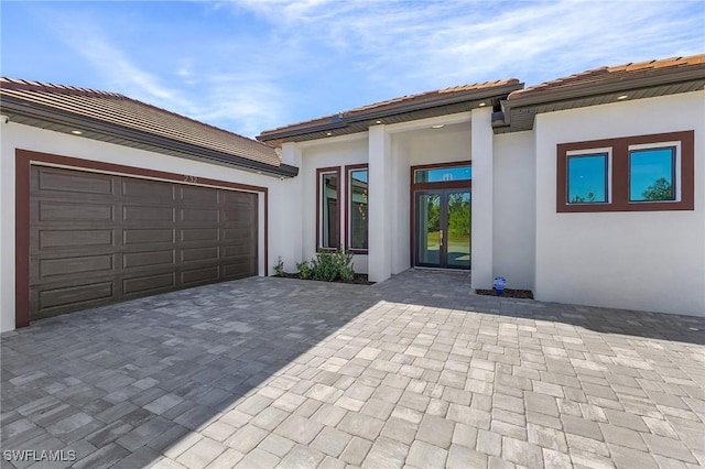 exterior space featuring a garage