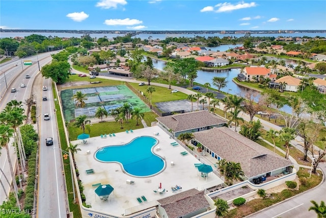 aerial view with a water view