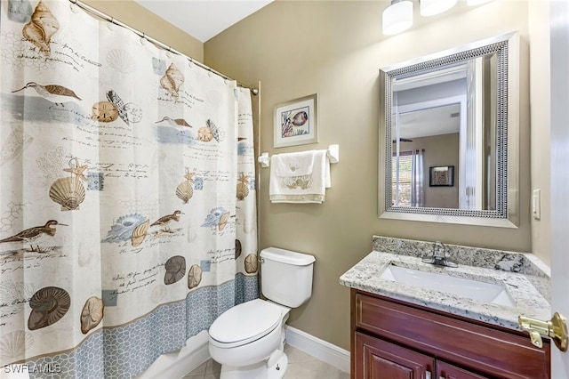 bathroom featuring toilet, vanity, and tile patterned floors