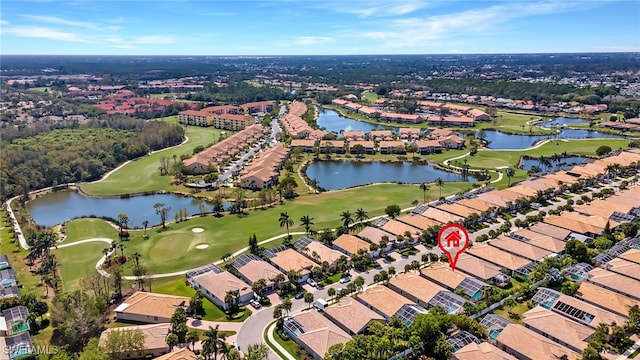 aerial view with a water view