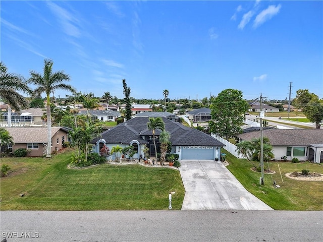 view of front of house with a front lawn and a garage