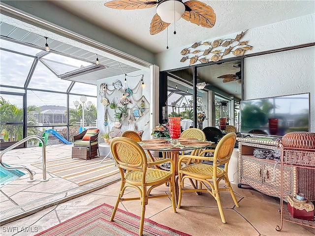 sunroom with a pool