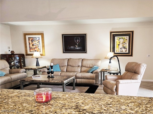 living room featuring light tile patterned floors