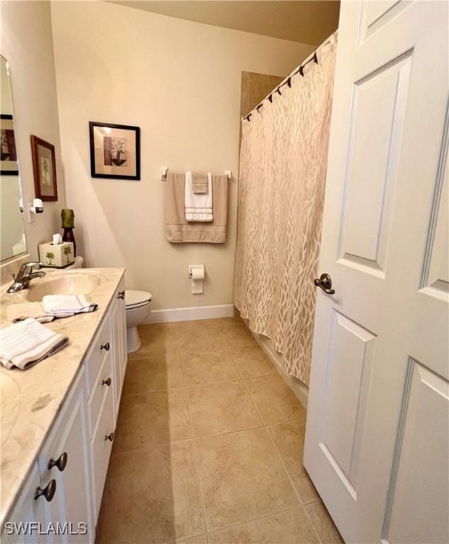 bathroom with tile patterned floors, toilet, and vanity