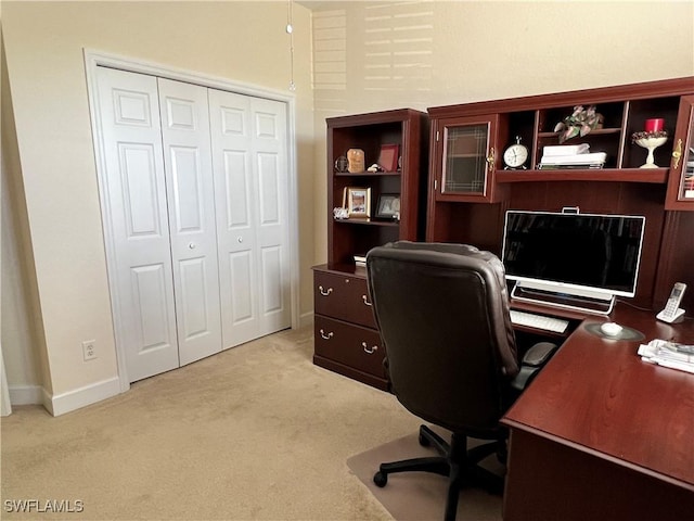 home office featuring light carpet