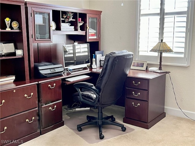 view of carpeted home office