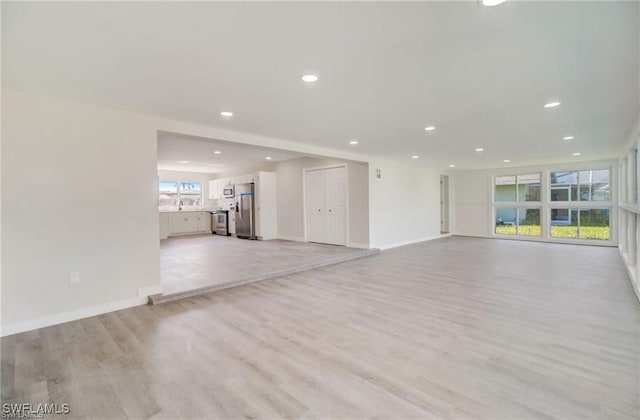 unfurnished living room with light hardwood / wood-style flooring