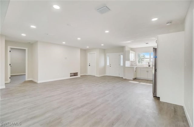 unfurnished living room with light hardwood / wood-style flooring