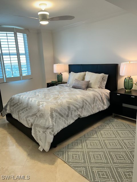 bedroom featuring ceiling fan