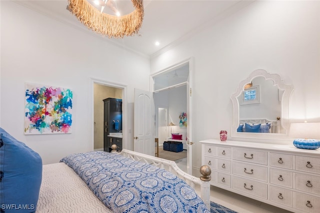 bedroom with ornamental molding