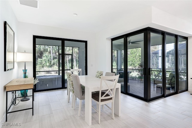 dining area featuring ceiling fan and a wealth of natural light