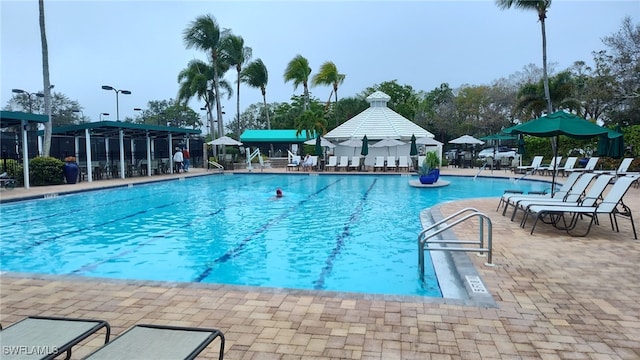 view of pool featuring a patio