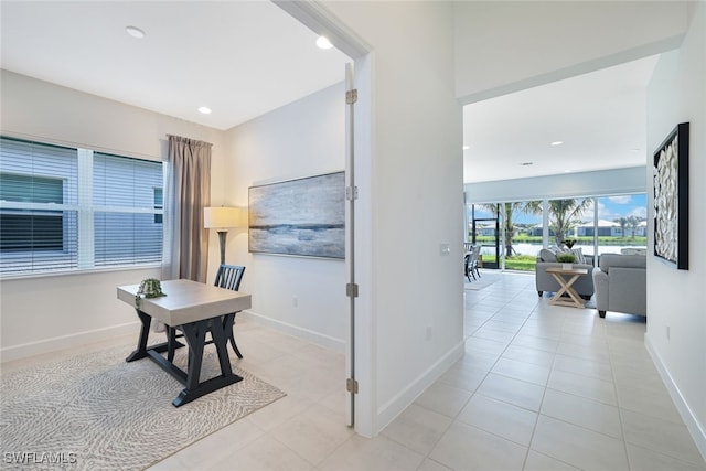 12390 Purple Ficus Way, Naples, FL 34120 - office space with baseboards, light tile patterned floors, and recessed lighting