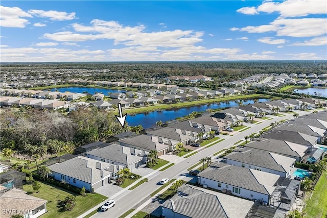 bird's eye view featuring a water view