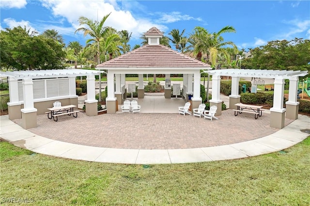 view of patio / terrace featuring a gazebo and a pergola