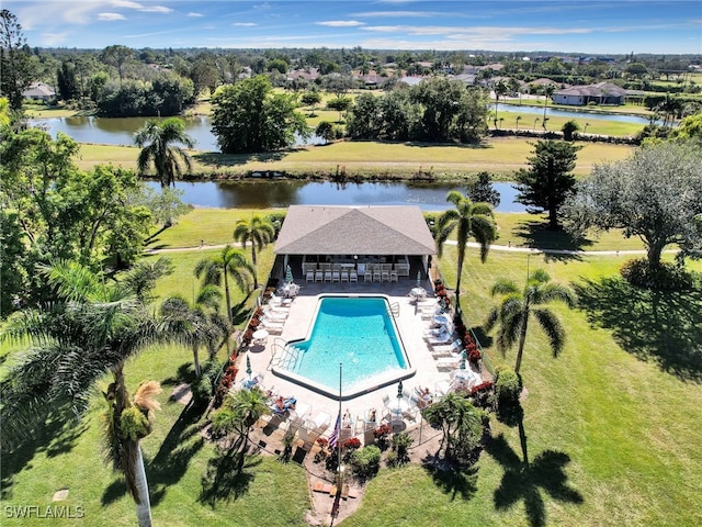 aerial view with a water view