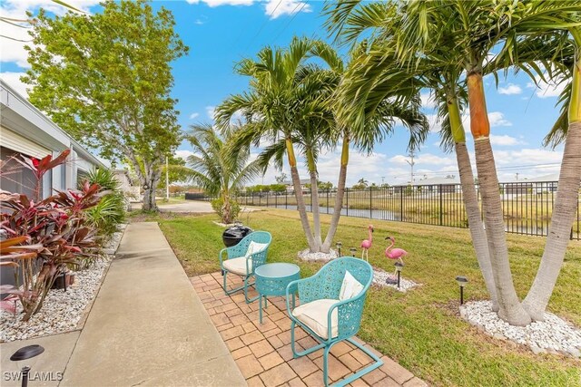 view of patio featuring a water view