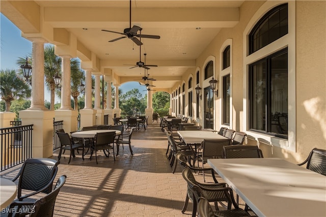 view of patio with ceiling fan