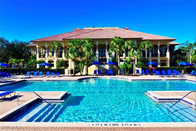 view of swimming pool featuring a patio