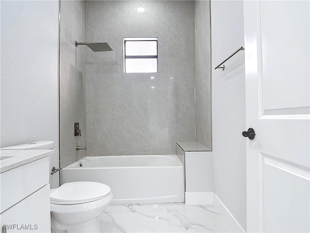 full bathroom with vanity, tub / shower combination, and toilet