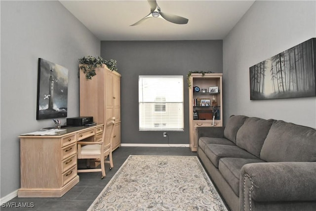 office area with ceiling fan