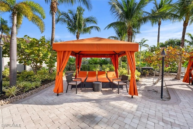 view of patio / terrace with a gazebo and an outdoor hangout area