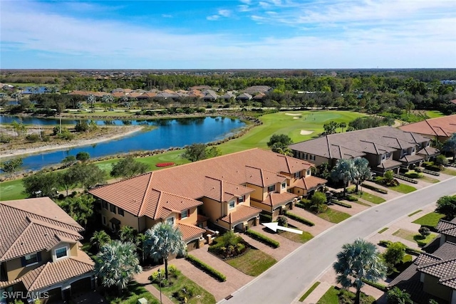 aerial view featuring a water view