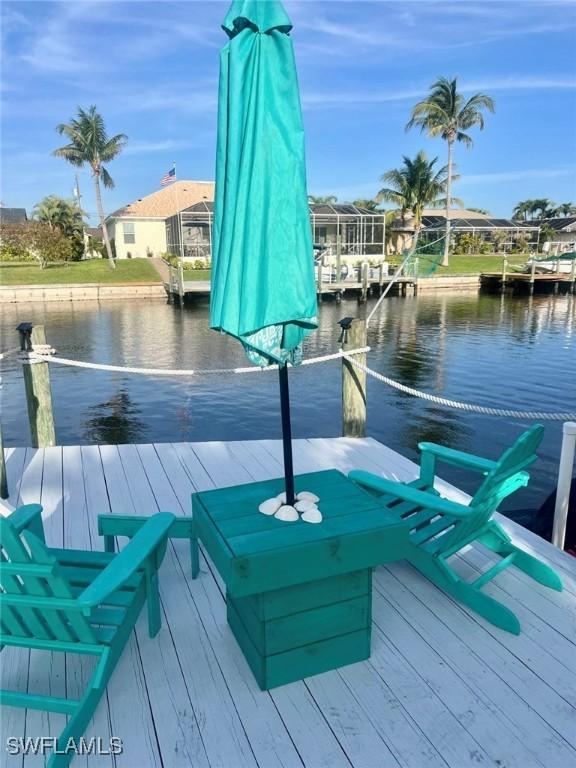 dock area with a water view