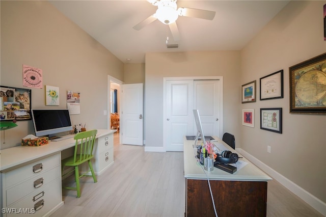 5435 Montego Ln, Port Charlotte, FL 33981 - office featuring light wood-type flooring, a ceiling fan, and baseboards