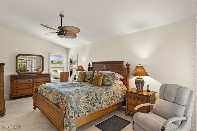 bedroom featuring a ceiling fan and vaulted ceiling