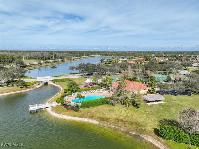 drone / aerial view featuring a water view