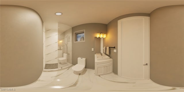 bathroom with vanity and a shower