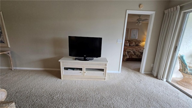 bedroom featuring light carpet