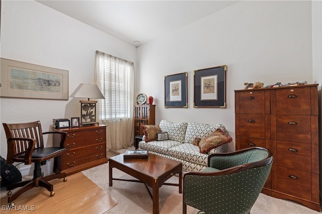 sitting room featuring vaulted ceiling