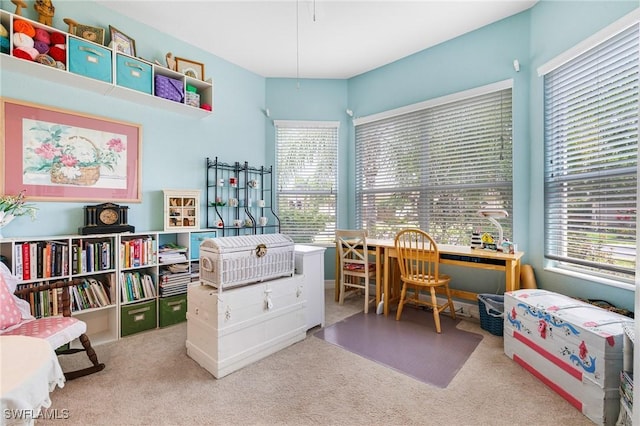 view of carpeted home office